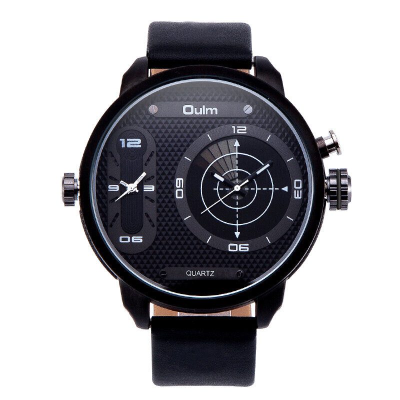 Dual Time Zone Big Dial Creative Watch Unik Design Kvartsklokker For Menn