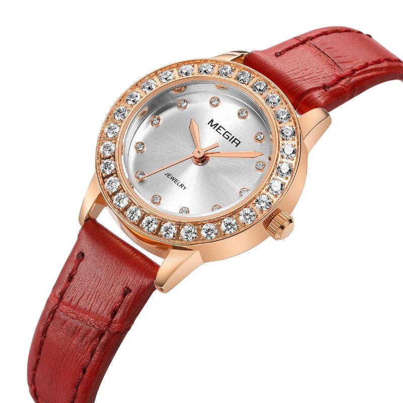 Elegant Design Dame Armbåndsur Ekte Lær Band Quartz Watch