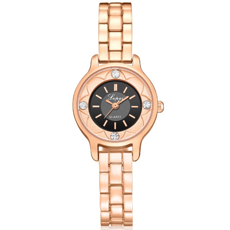 Flower Print Dial Dame Armbånd Watch Legering Diamond Quartz Watch