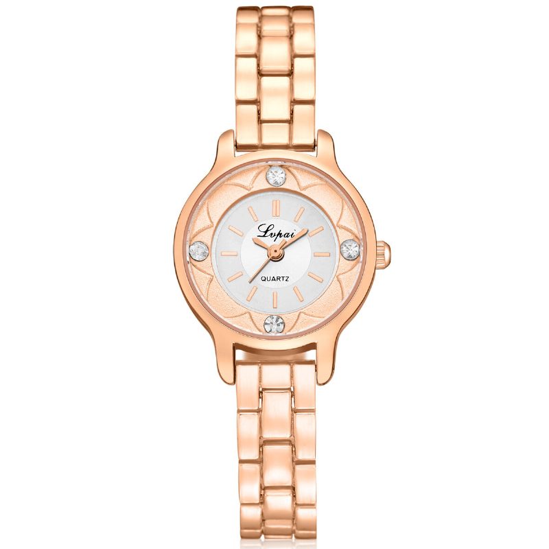 Flower Print Dial Dame Armbånd Watch Legering Diamond Quartz Watch