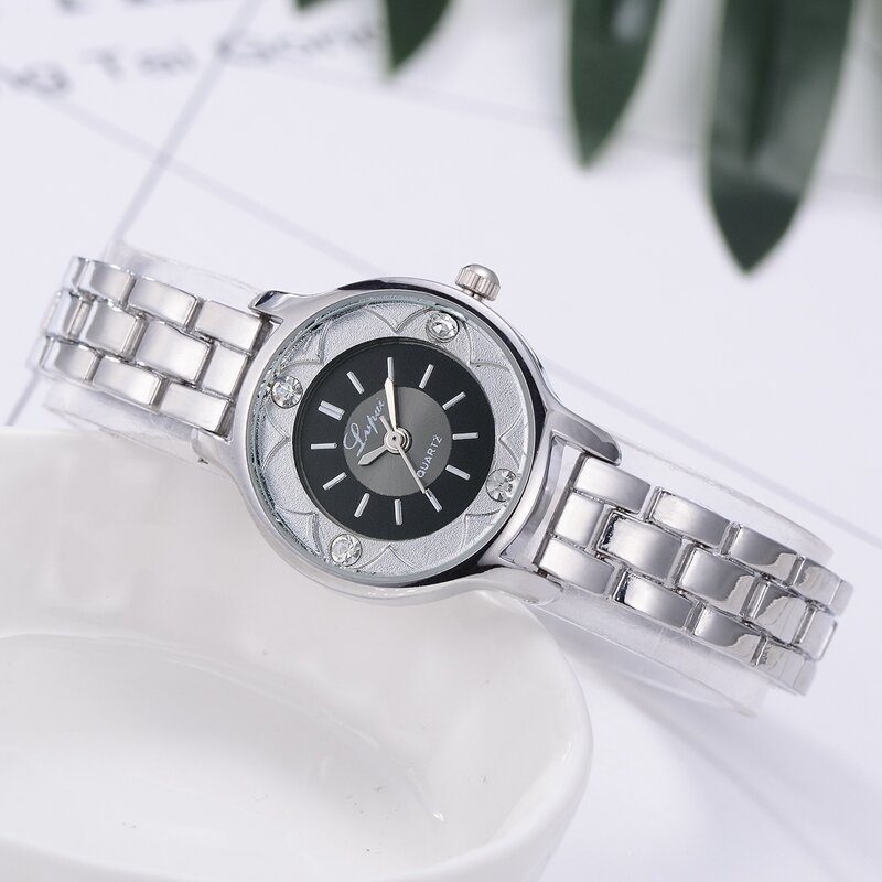 Flower Print Dial Dame Armbånd Watch Legering Diamond Quartz Watch