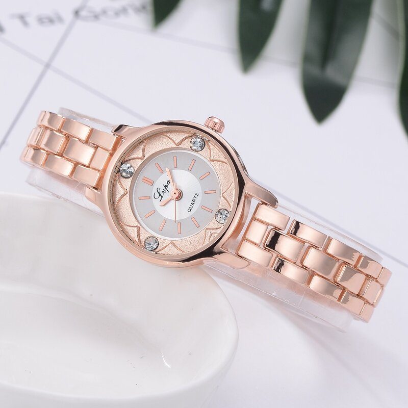 Flower Print Dial Dame Armbånd Watch Legering Diamond Quartz Watch