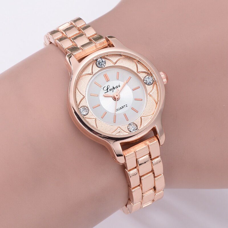 Flower Print Dial Dame Armbånd Watch Legering Diamond Quartz Watch