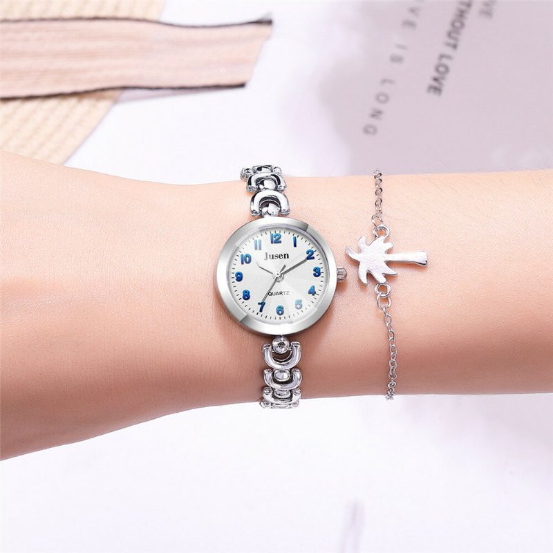 Full Metal Mote Dame Armbåndsur Nummervisning Quartz Watch