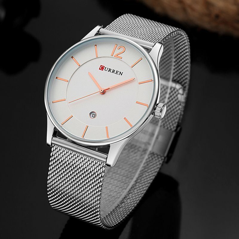 Full Metal Strap Mote Herreklokke Business Style Casual Dial Vanntett Kvartsklokke