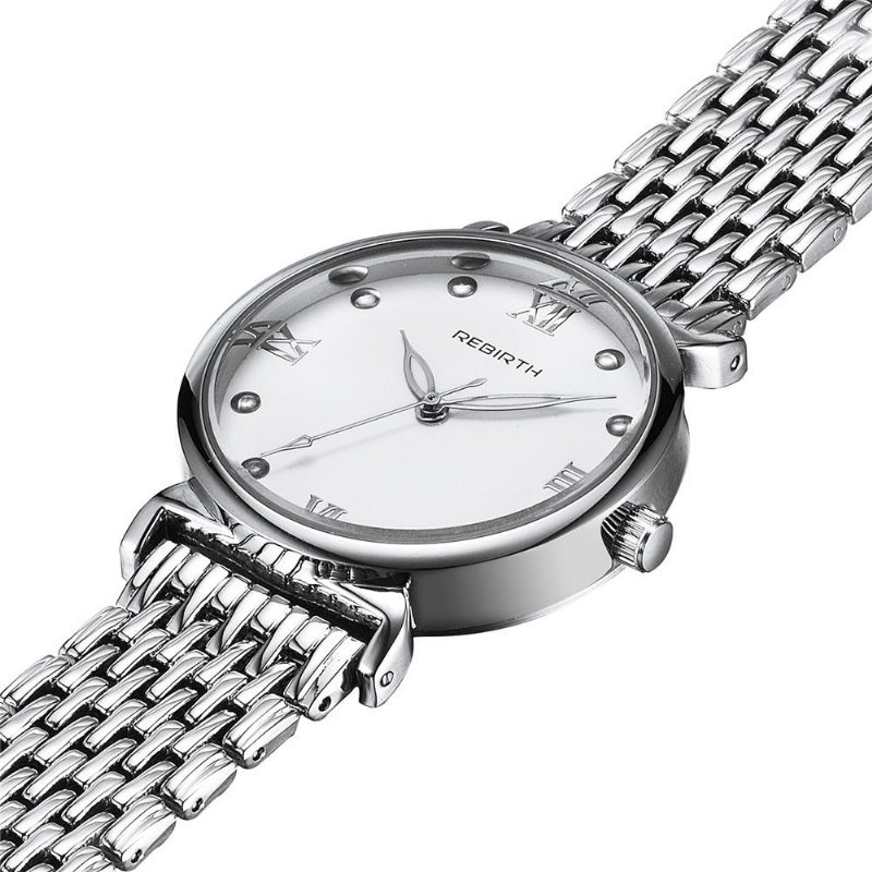 Full Steel Elegant Design Dame Armbåndsur Roman Number Quartz Klokker