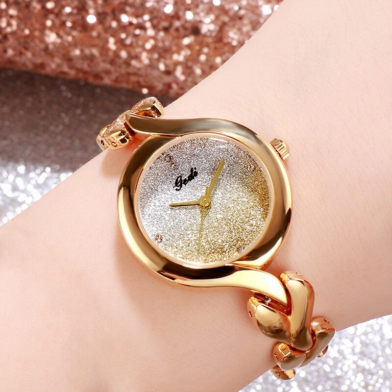 Gedi Mote Elegant Luxury Crystal Gradient Color Dial Alloy Strap Dame Armbånd Armbåndsur Kvartsklokke