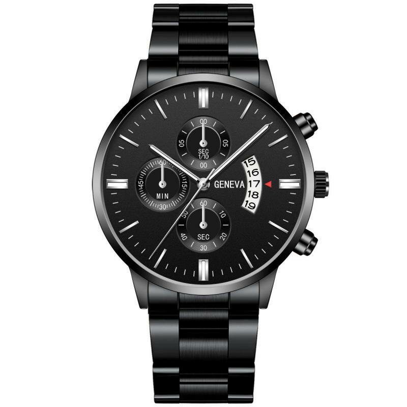 Genève Mote Herreklokke Datovisning Rustfri Stålrem Business Quartz Watch