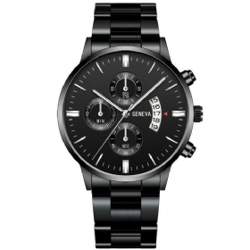 Genève Mote Herreklokke Datovisning Rustfri Stålrem Business Quartz Watch