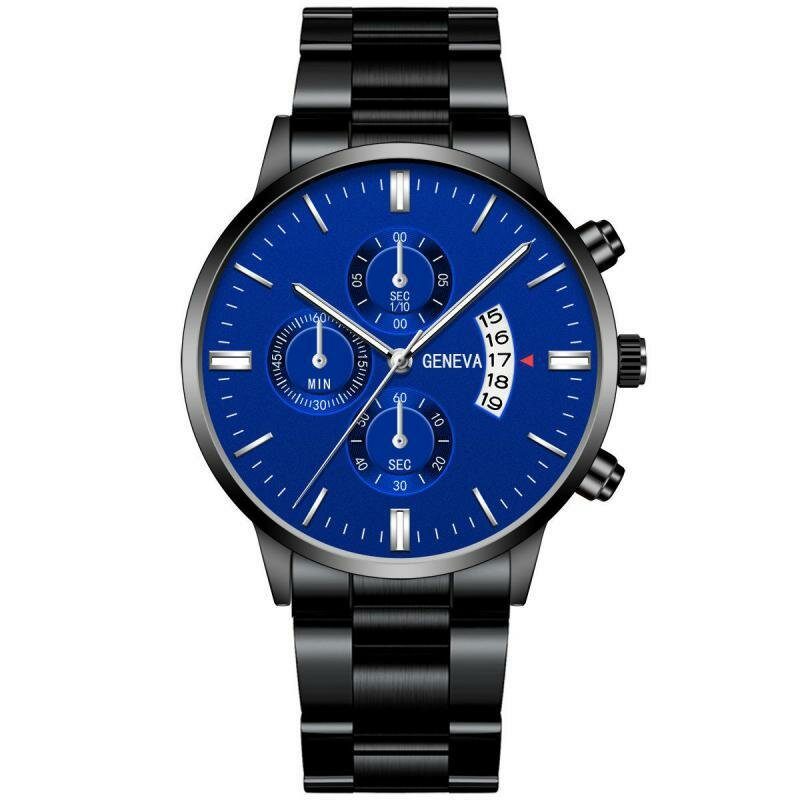 Genève Mote Herreklokke Datovisning Rustfri Stålrem Business Quartz Watch