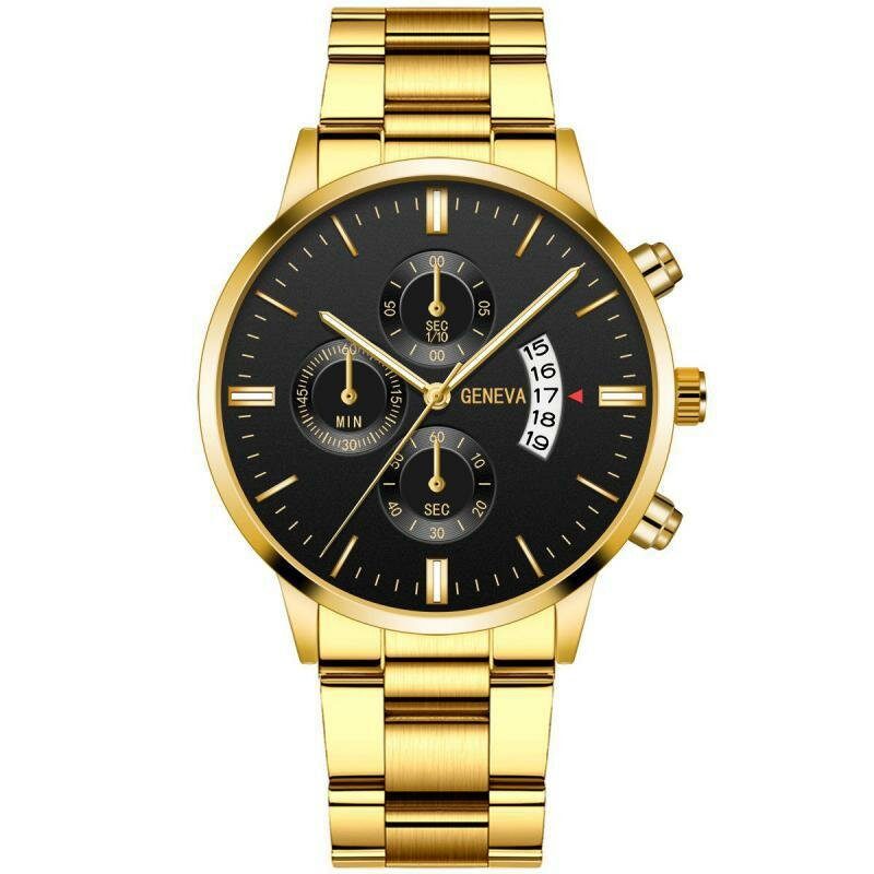 Genève Mote Herreklokke Datovisning Rustfri Stålrem Business Quartz Watch