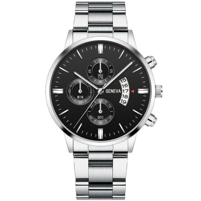 Genève Mote Herreklokke Datovisning Rustfri Stålrem Business Quartz Watch