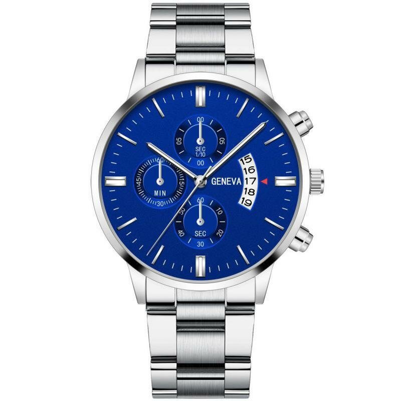 Genève Mote Herreklokke Datovisning Rustfri Stålrem Business Quartz Watch