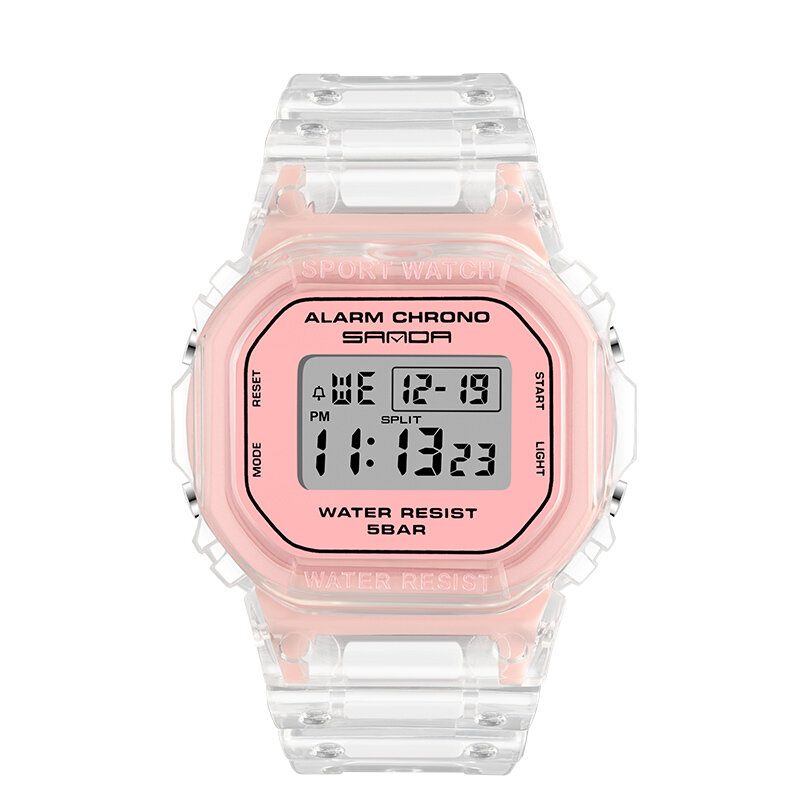 Gjennomsiktig Rem Fresh Color Mote Lysende Display Stoppeklokke Coupole Digital Watch