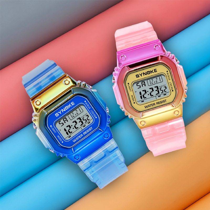 Gradient Color Watch Case Mote Style Kvinner Menn Lysende Display Par Digital Watch