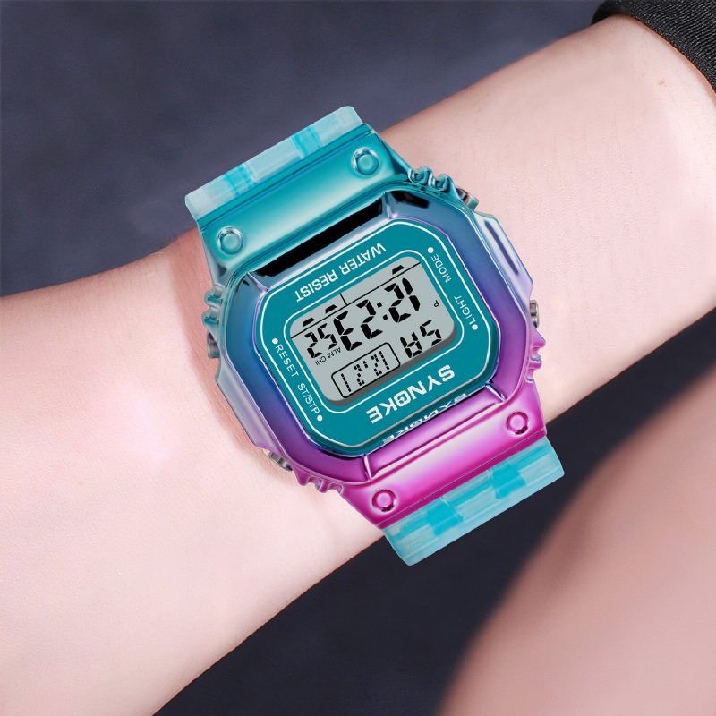 Gradient Color Watch Case Mote Style Kvinner Menn Lysende Display Par Digital Watch