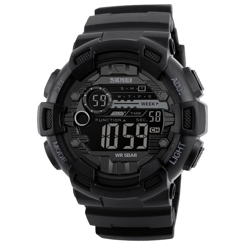 Luminous Week Display Stoppeklokke Nedtelling 5atm Vanntett Dual-time Sport Herre Digital Watch