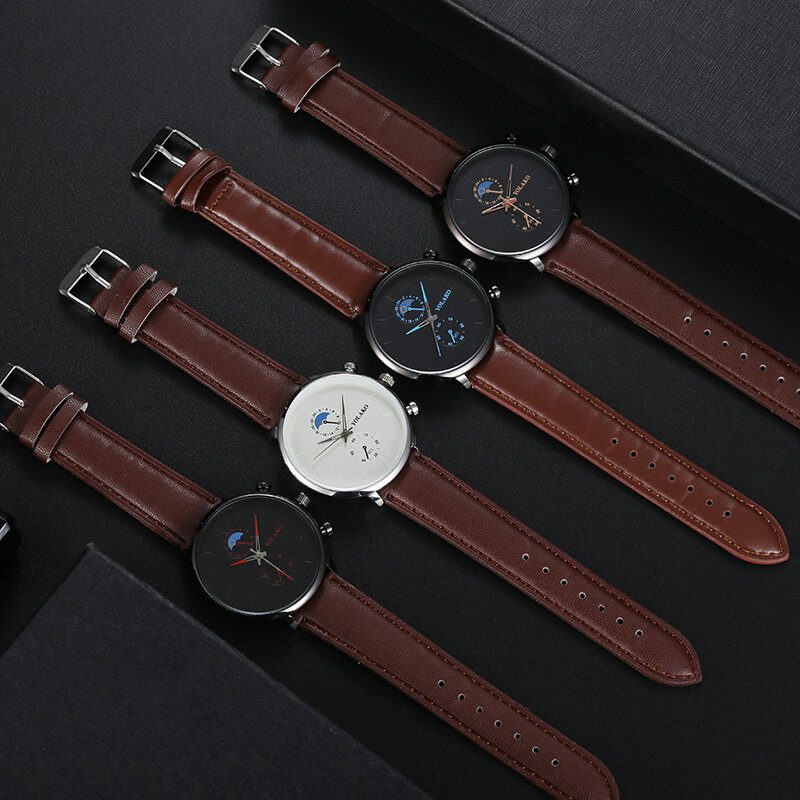 Masculino Mote Style Vanntett Herre Leather Strap Quartz Watch