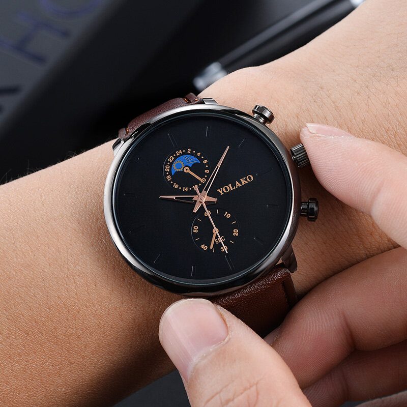 Masculino Mote Style Vanntett Herre Leather Strap Quartz Watch