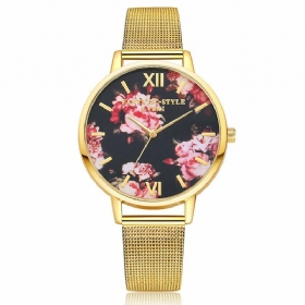 Mesh Stålbånd Casual Stil Damearmbåndsur Flower Elegant Design Quartz Watch