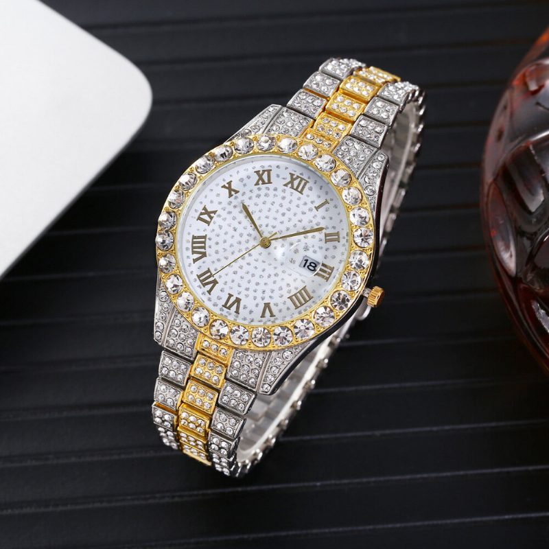 Mote 2 Stk/sett Alloy Diamond Business Watch Dekorert Pointer Quartz Watch Armbånd