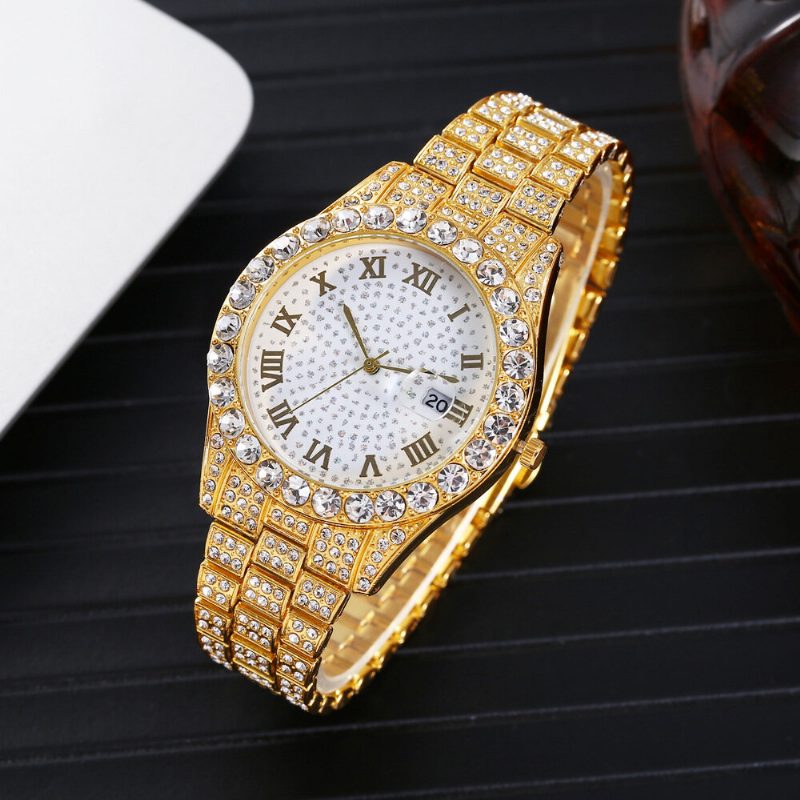 Mote 2 Stk/sett Alloy Diamond Business Watch Dekorert Pointer Quartz Watch Armbånd