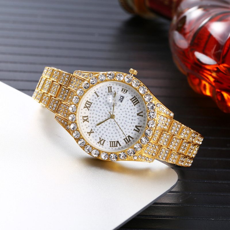 Mote 2 Stk/sett Alloy Diamond Business Watch Dekorert Pointer Quartz Watch Armbånd