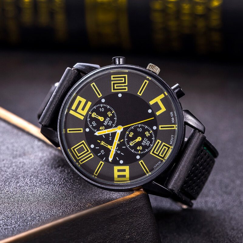 Mote Casual Leather Herre Business Watch Dekorert Pointer Quartz Watch