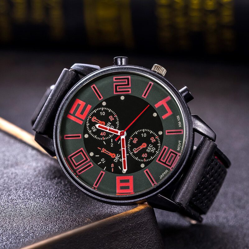 Mote Casual Leather Herre Business Watch Dekorert Pointer Quartz Watch