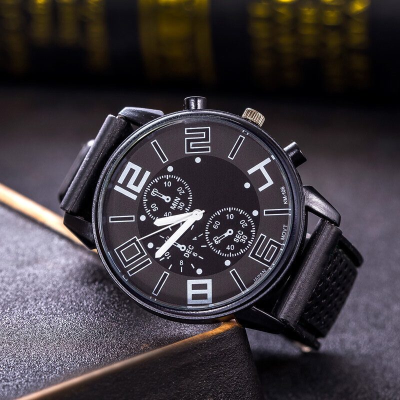 Mote Casual Leather Herre Business Watch Dekorert Pointer Quartz Watch