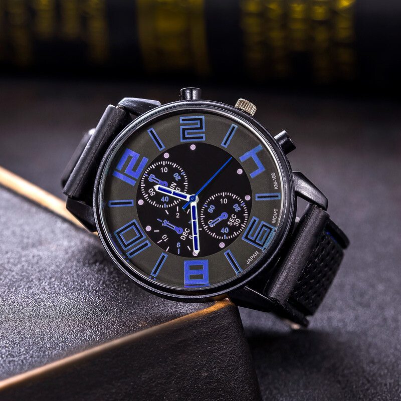 Mote Casual Leather Herre Business Watch Dekorert Pointer Quartz Watch