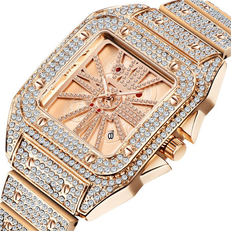 Mote Elegant Alloy Quartz Watch Diamond Cool Herreklokke Firkantet Urskive Form Quartz Watch