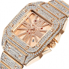 Mote Elegant Alloy Quartz Watch Diamond Cool Herreklokke Firkantet Urskive Form Quartz Watch