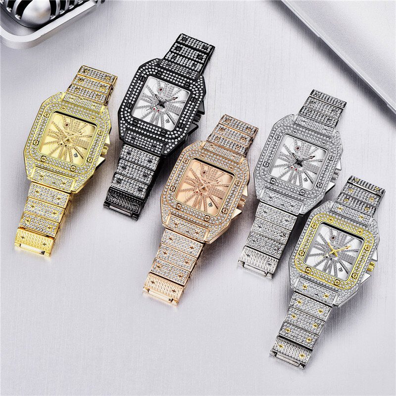 Mote Elegant Alloy Quartz Watch Diamond Cool Herreklokke Firkantet Urskive Form Quartz Watch