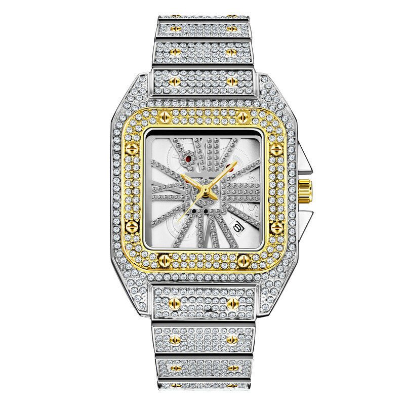 Mote Elegant Alloy Quartz Watch Diamond Cool Herreklokke Firkantet Urskive Form Quartz Watch