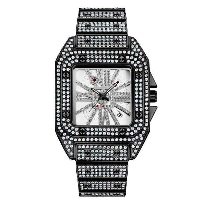 Mote Elegant Alloy Quartz Watch Diamond Cool Herreklokke Firkantet Urskive Form Quartz Watch