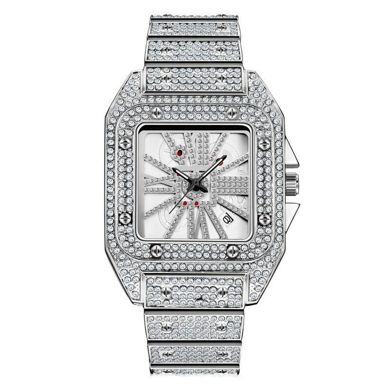 Mote Elegant Alloy Quartz Watch Diamond Cool Herreklokke Firkantet Urskive Form Quartz Watch