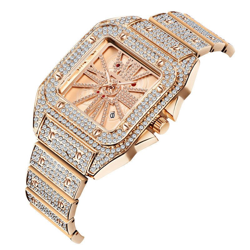 Mote Elegant Alloy Quartz Watch Diamond Cool Herreklokke Firkantet Urskive Form Quartz Watch