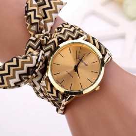 Mote Elegant Big Dial Striped Cloth Rem Dame Quartz Watch Armbåndsur