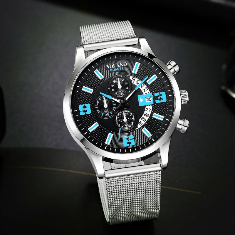 Mote Elegant Legering Herre Business Watch Dekorert Pointer Calendar Quartz Watch