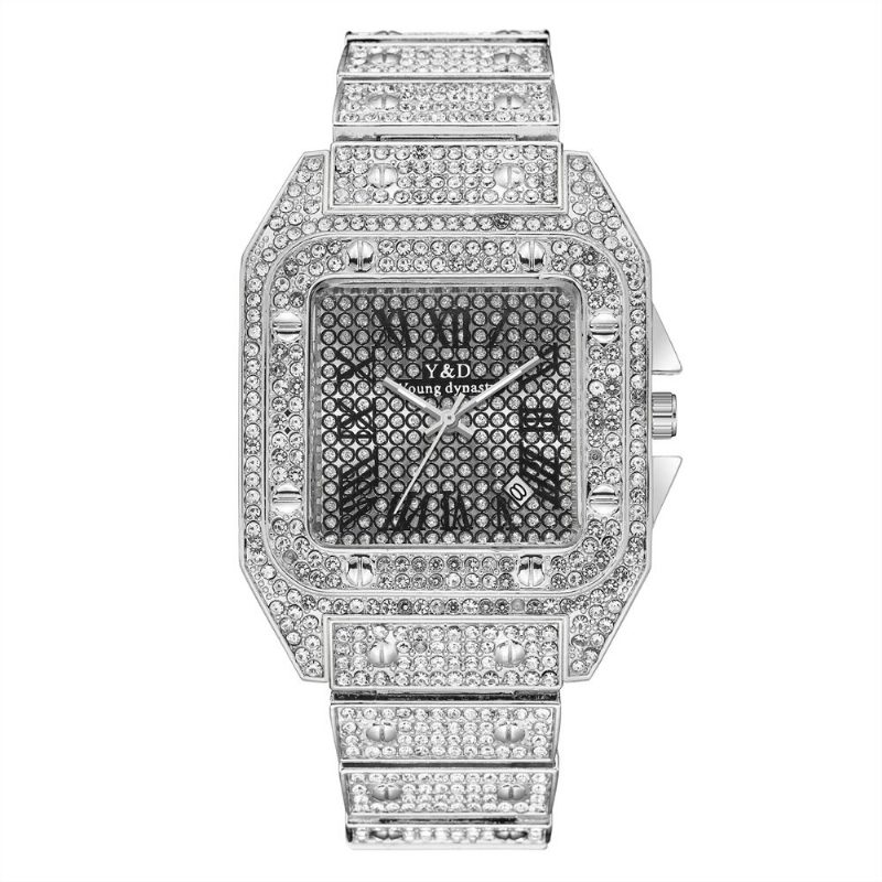 Mote Elegant Uformelle Big Dial Steel Band Diamond Herre Quartz Watch