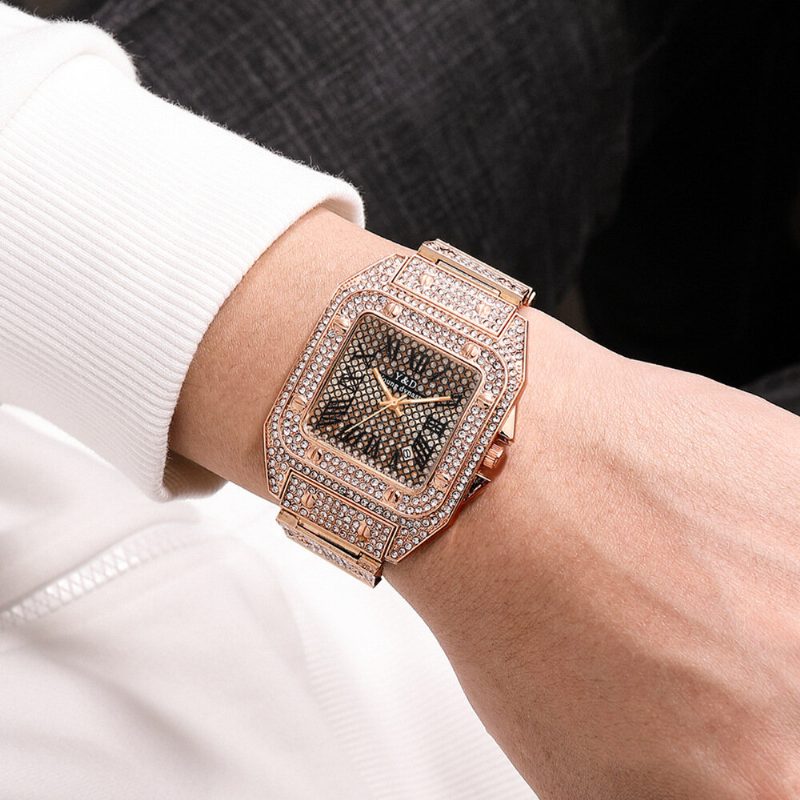 Mote Elegant Uformelle Big Dial Steel Band Diamond Herre Quartz Watch