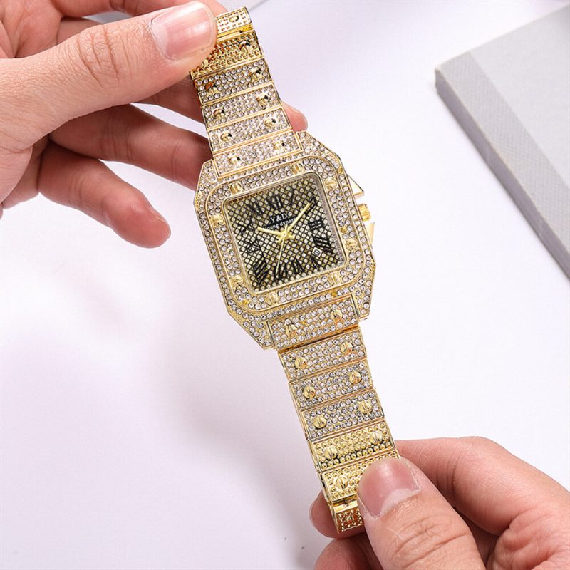 Mote Elegant Uformelle Big Dial Steel Band Diamond Herre Quartz Watch