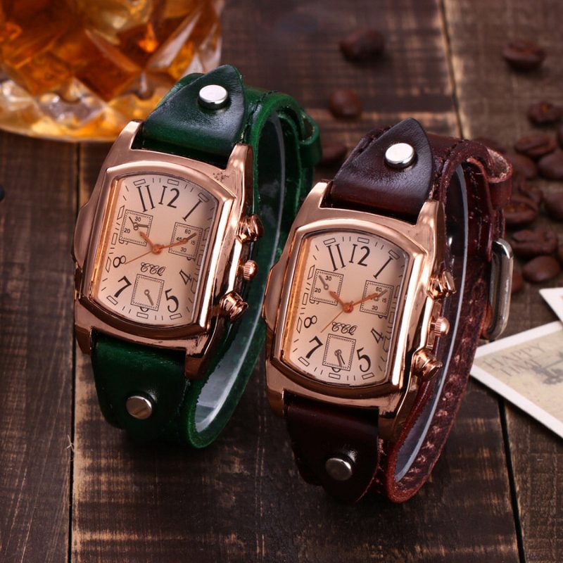 Mote Fargerik Luksus Retro Skinnrem Time Display Quartz Watch