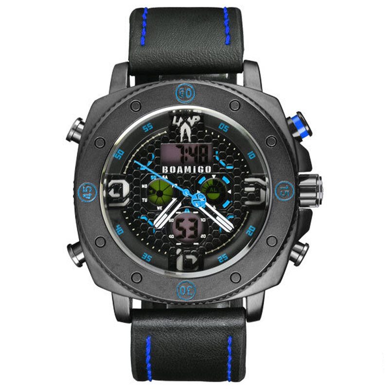 Mote Herre Digital Watch Creative Dial Luminous Week Display Chronograph Led Dual Display Watch