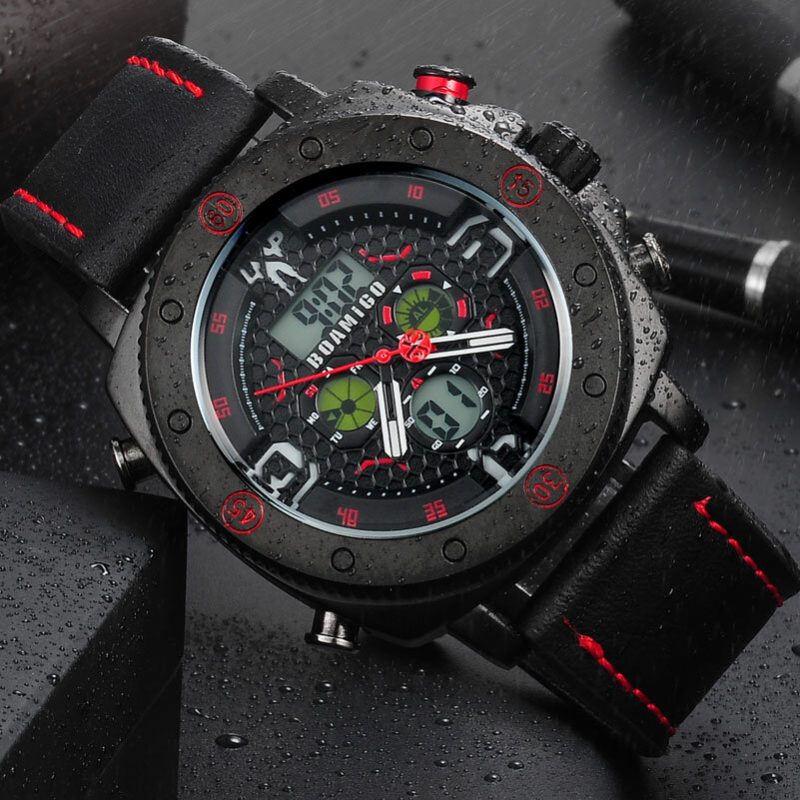 Mote Herre Digital Watch Creative Dial Luminous Week Display Chronograph Led Dual Display Watch