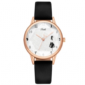 Mote Lærreim Little Girl Mønster Casual Style Dame Klokke Quartz Watch