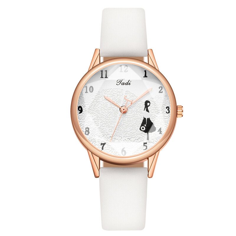 Mote Lærreim Little Girl Mønster Casual Style Dame Klokke Quartz Watch