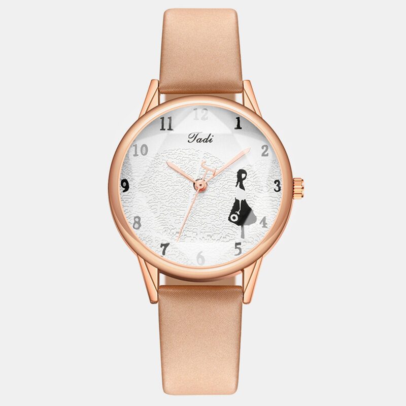 Mote Lærreim Little Girl Mønster Casual Style Dame Klokke Quartz Watch