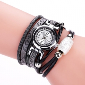 Mote Luksus Rhinestone Pu Skinn Dame Kvarts Klokke Armbånd Klokke